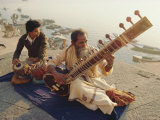 Musicians Playing the Sitar and Tabla on the Banks of the River Ganges, Varanasi, India