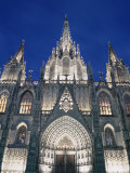 Buy Exterior of the Christian Cathedral Facade in the Evening, Barcelona, Spain at AllPosters.com