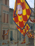 Flags and Lamps of the Chiocciola Contrada in the Via San Marco During the Palio, Siena, Italy
