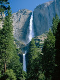 Waterfalls Swollen by Summer Snowmelt at the Upper and Lower Yosemite Falls, USA