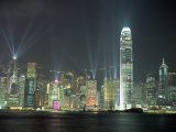 Hong Kong City Skyline Looking Across Victoria Harbour to Hong Kong Island at Night, Hong Kong
