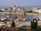 Houses and Church in Buda and the Parliament Building in Pest in Budapest