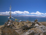 Prayer Flags Over Sky Burial Site, Lake Manasarovar (Manasarowar), Tibet, China