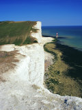 Lighthouse and Chalk Cliffs of Beachy Head Near Eastbourne from the South Downs Way, East Sussex