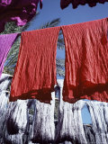 Buy Red Dyed Cloth and Silk Drying, Marrakech, Morocco, North Africa, Africa at AllPosters.com