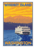 Ferry and Mountains, Whidbey Island, Washington