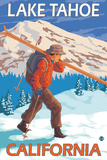 Skier Carrying Snow Skis, Lake Tahoe, California