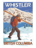 Skier Carrying Snow Skis, Whistler, BC Canada Kunstdruck