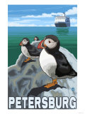 Puffins & Cruise Ship, Petersburg, Alaska