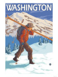 Skier Carrying Snow Skis, Washington