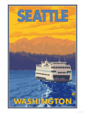 Ferry and Mountains, Seattle, Washington