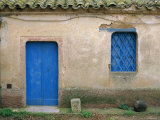 House with Blue Door and Window, Bagia, Sardinia, Italy, Mediterranean, Europe