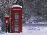 Red Letterbox and Telephone Box in the Snow, Highlands, Scotland, UK, Europe