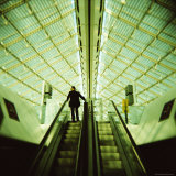 Man on Escalator, Charles De Gaulle Airport, Paris, France, Europe