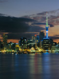 Evening View of City Skyline Across Harbour, Auckland, Central Auckland, North Island, New Zealand