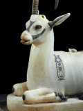 Inlaid Alabaster Unguent Jar in the Form of an Ibex, with One Natural Horn, Egypt, North Africa