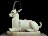 Inlaid Alabaster Unguent Jar in the Form of an Ibex, with One Natural Horn, Egypt, North Africa