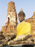 Buy Sitting Buddha Statue and Chedi at Buddhist Temple of Wat Phra Mahathat, Thailand, Southeast Asia at AllPosters.com