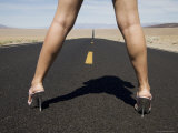 Buy Woman in High Heels on Empty Road, Death Valley National Park, California at AllPosters.com