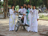 Buy College Girls Wearing Traditional Ao Dai at West Lake on Graduation Day, Indochina, Southeast Asia at AllPosters.com
