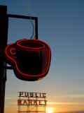 Neon Sign for Coffee, Post Alley, Seattle, Washington State, USA