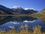 Buy Snow-Capped Red Mountain Reflected in Crystal Lake with Fall Colors, Near Ouray, Colorado at AllPosters.com