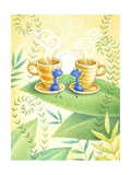 Ants Gossip with Cups of Cappuccino on a Leaf