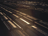 Freight Trains in Railway Yard, Sunset, Kansas