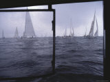 Germany, Kiel, View Through Race Committee Boat, Sailboat Regatta