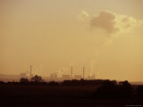 Electric Power Station Extruding Smoke and Steam Pollution at Sunset, Australia