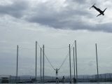 Freestyle Skiers Practice on Trampolines and a Bungee System, Utah Photographic Print