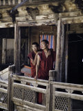 Monks on a Balcony Taking a Break from their Studies, Qinghai, China