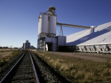 Railway Line Tracks Leading to a Wheat Depot with Silos, Australia