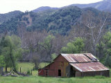 Buy Old Red Barn, Green Meadow, Mountains and Trees, California at AllPosters.com