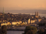 Sunset over Zurich, Switzerland from Hotel Zurich