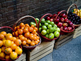 Six Baskets of Assorted Fresh Fruit for Sale at a Siena Market, Tuscany, Italy
