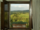 Window Looking Out Across Vineyards of the Chianti Region, Tuscany, Italy