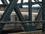 Subway Train Behind Steel Beams, New York, New York