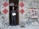 Buy Sign Painter Smiles in the Door Way of his Rural Chinese Shop, Shennongjia, China at AllPosters.com