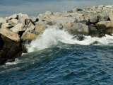 Wave Rolling against Rock Jetty at Old Harbor on Block Island, Rhode Island
