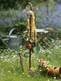 Garden Tools Hanging up on a Stick on Large Lawn