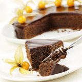 A Piece of Sacher Torte with Physalis