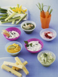 Buy Six Different Dips, Strips of Cheese and Raw Vegetables at AllPosters.com