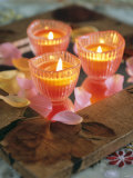 Buy Three Candles and Rose Petals on a Table at AllPosters.com