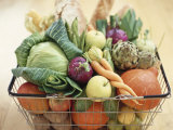 Vegetables, Fruit and Bread in Basket