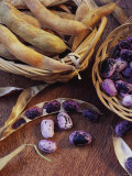 Purple Beans and Pods in Small Baskets