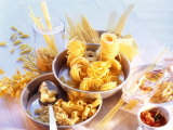 Lots of Different Types of Pasta in Dishes, Tomato Sauce