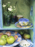 Buy Coffee Cup, Flowers and Bowl of Apples on Shelves at AllPosters.com