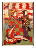 Coutesan Wearing a Heavily Embroidered Gown and Platform Clogs, Japan