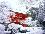 Kamigamo Shrine in Snow, Kyoto, Japan